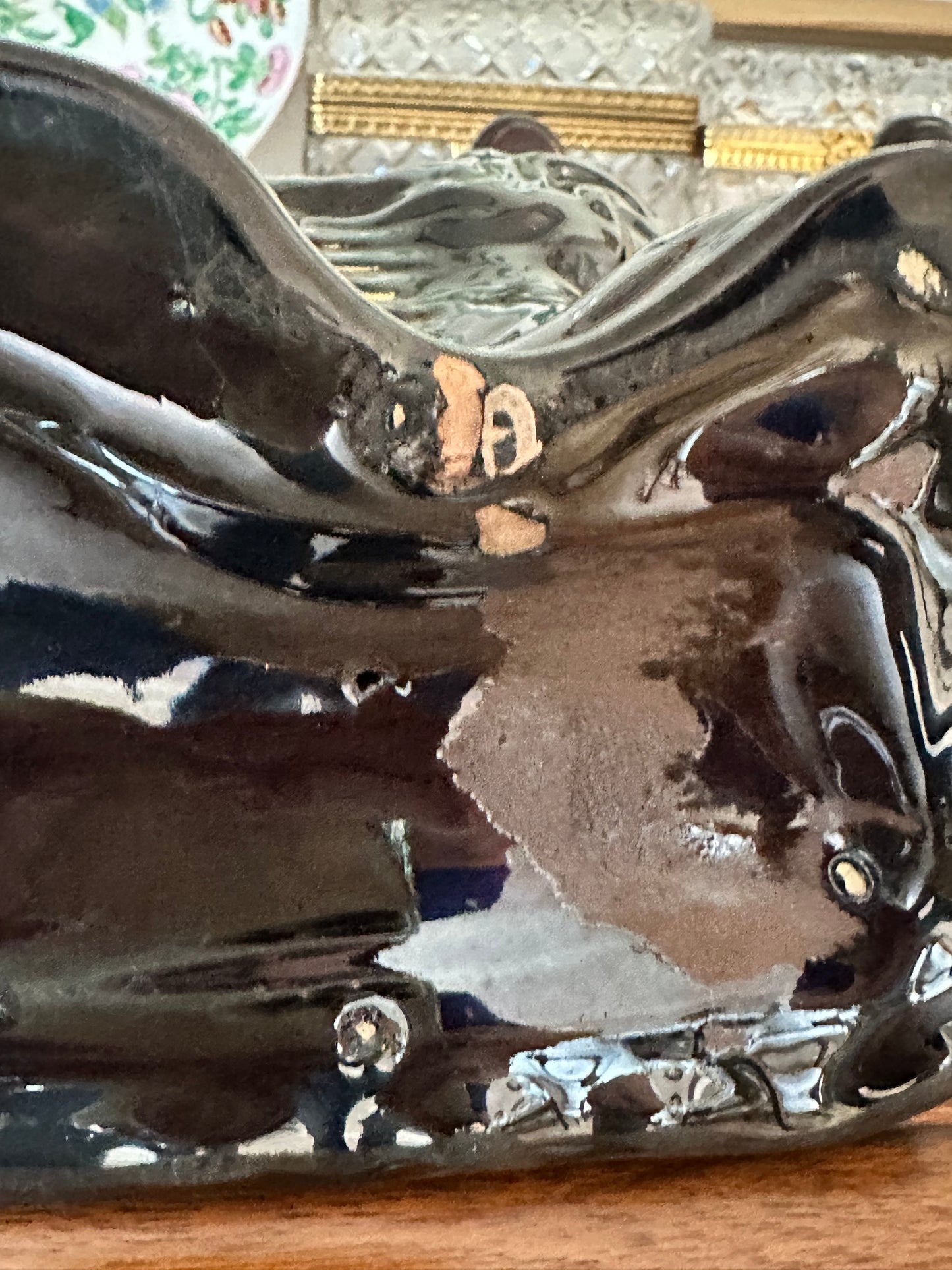 Antique Black Staffordshire Spaniel Dogs, Pair | 12” Ceramic Mantel Dogs