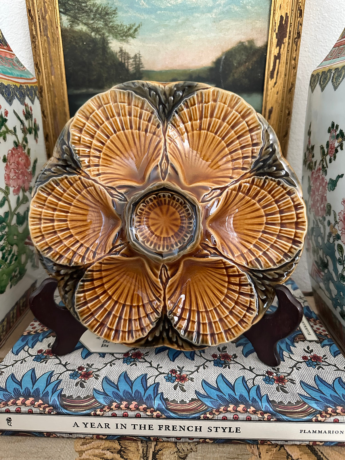 Vintage Sarreguemines French Majolica Oyster Plate