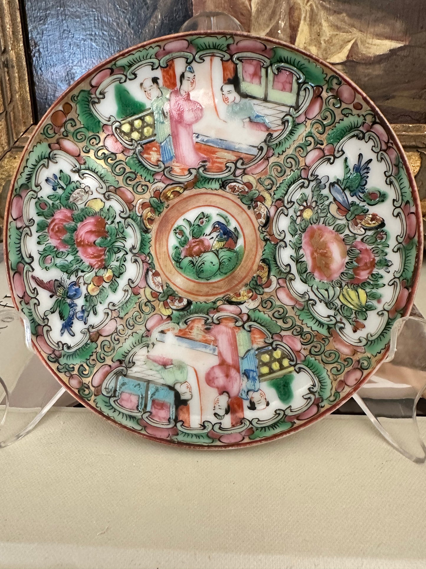 Antique Rose Medallion Plate, 5" Chinese Export Porcelain Plate