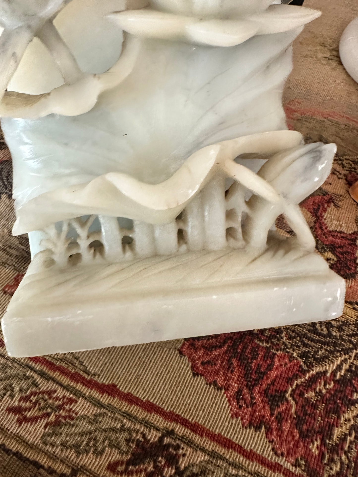 Pair of Vintage Alabaster Lotus Flower Bookends
