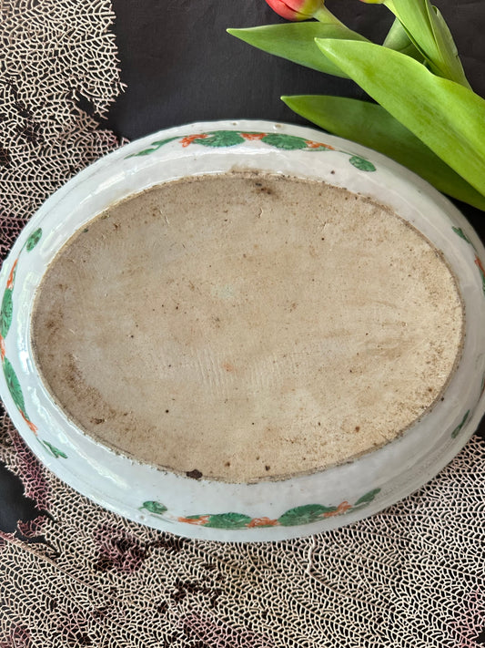 19th Century Antique Chinese Famille Verte Canton Oval Platter | 11" x 9"