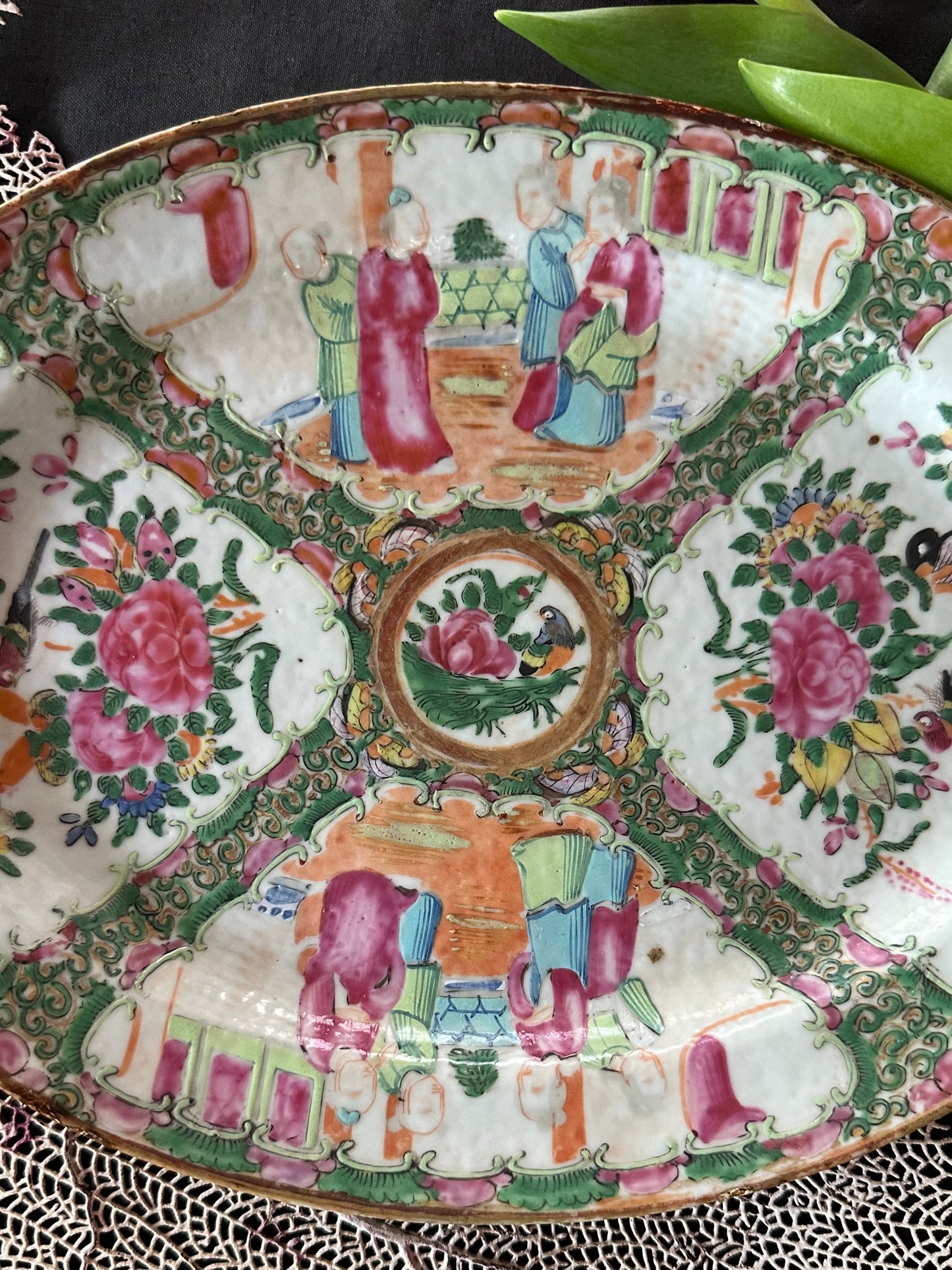 19th Century Antique Chinese Rose Medallion Oval Platter | 10.5" x 8"
