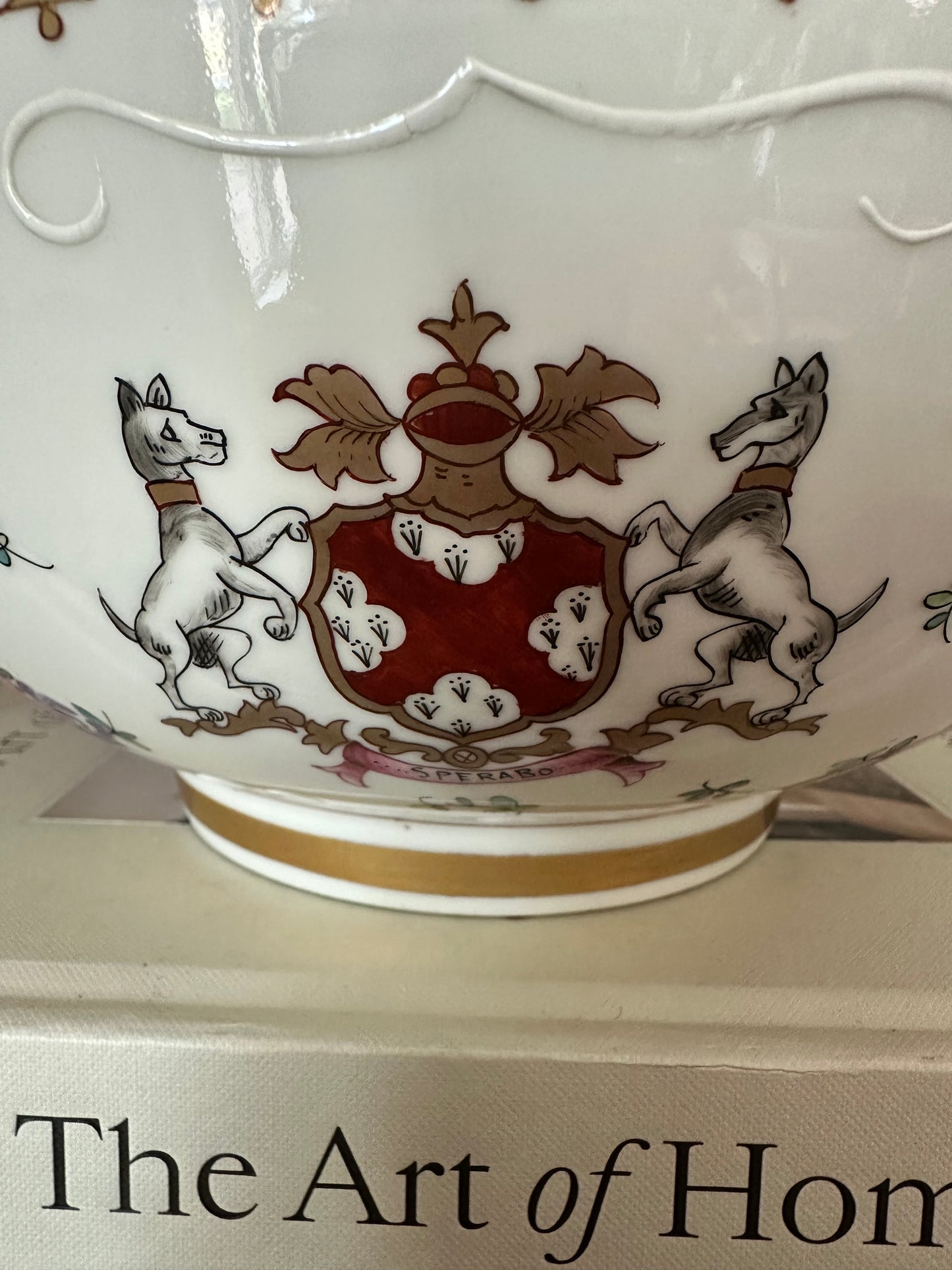 Early 20th Century Porcelaine de Paris Armorial Centerpiece Bowl | SPERABO Crest | Chinese Export Revival