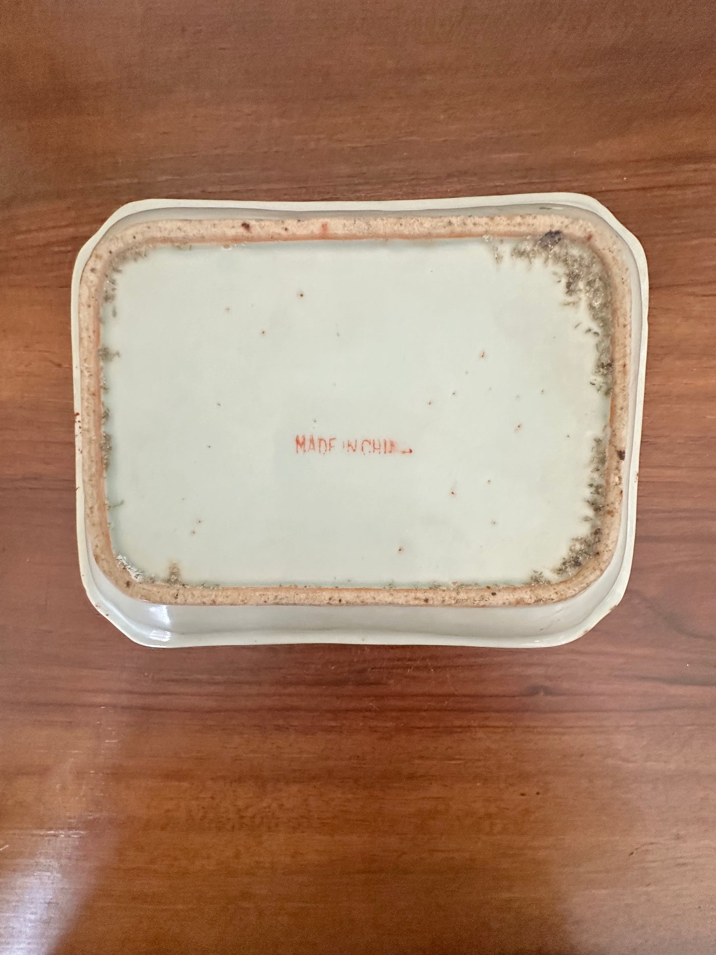 Vintage Chinese Rose Canton Porcelain Dish with Celadon Glaze, 9" x 7"