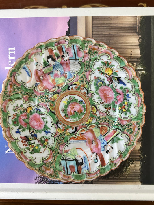 Antique Chinese Rose Medallion Scalloped Plate, 6”