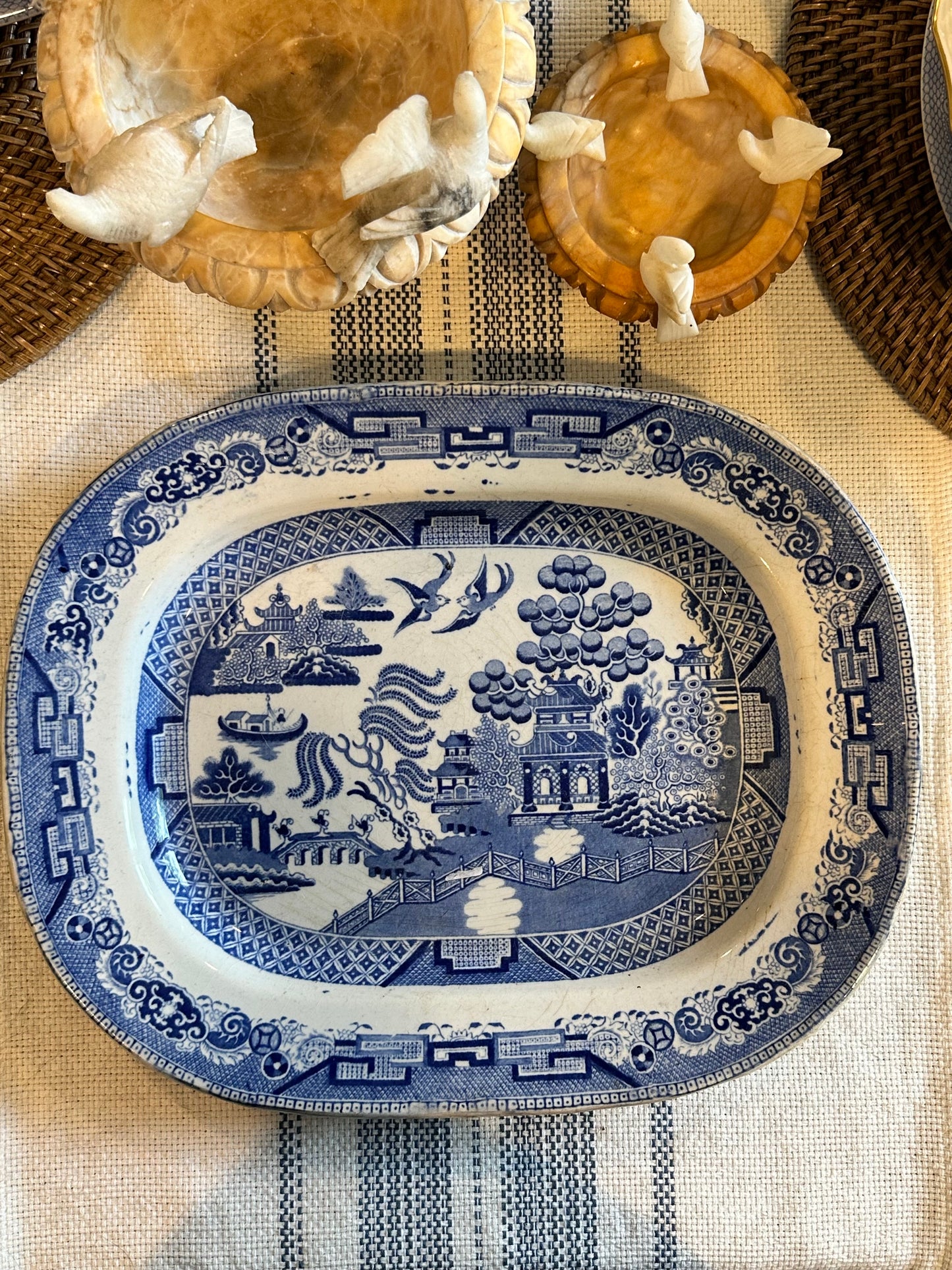 Antique Blue Willow Platter | Large English Transferware Serving Dish
