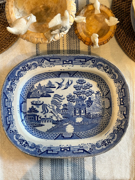 Antique Blue Willow Platter | Large English Transferware Serving Dish