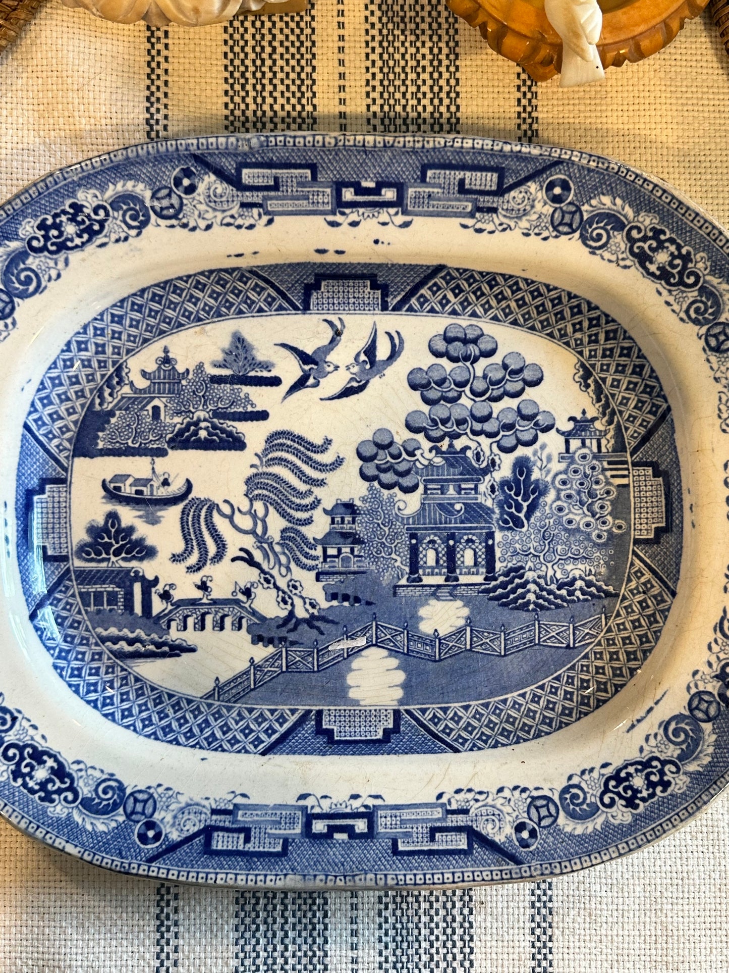 Antique Blue Willow Platter | Large English Transferware Serving Dish