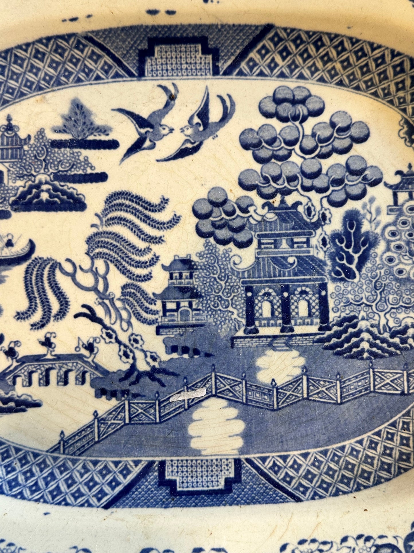 Antique Blue Willow Platter | Large English Transferware Serving Dish