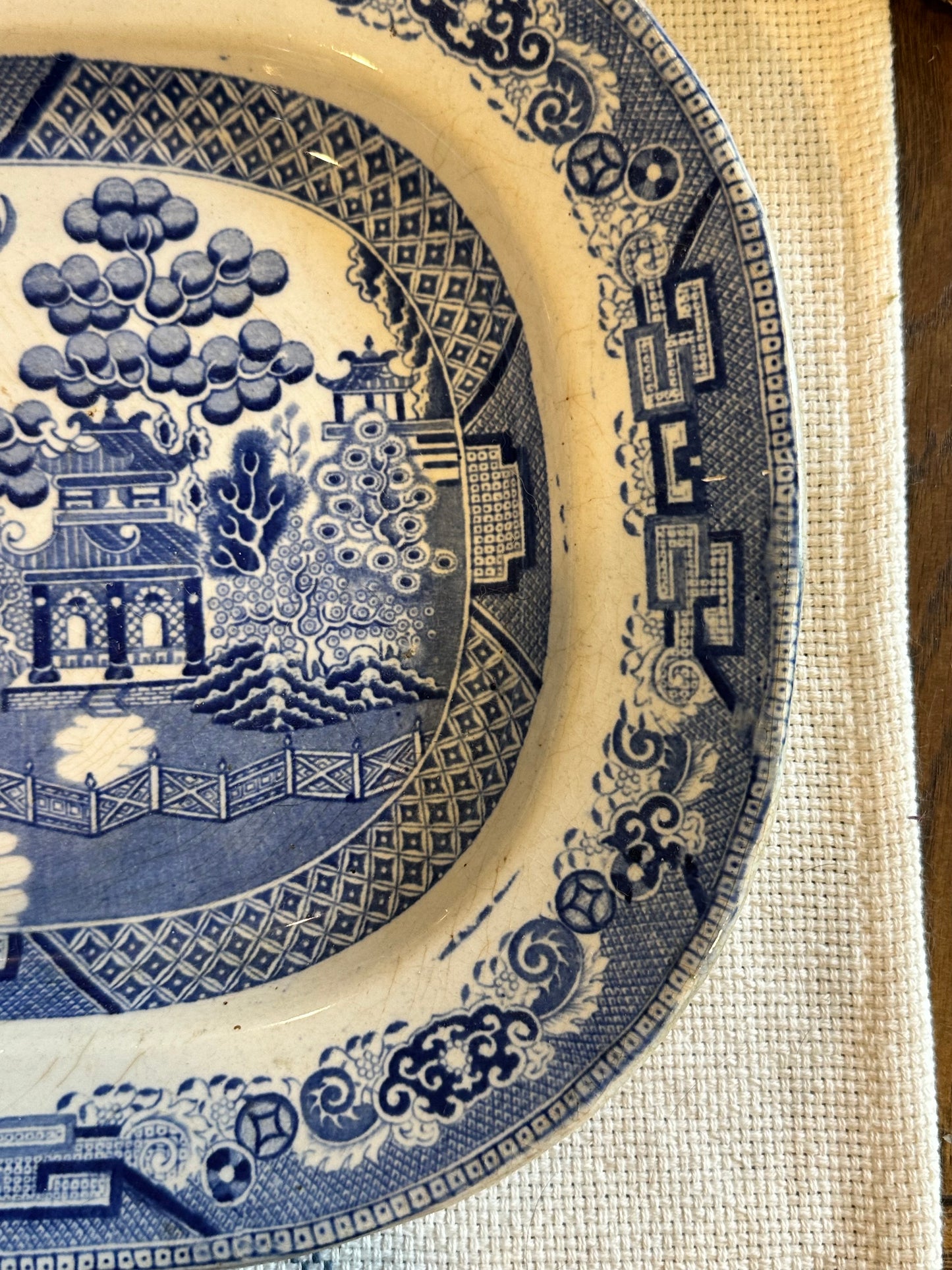 Antique Blue Willow Platter | Large English Transferware Serving Dish