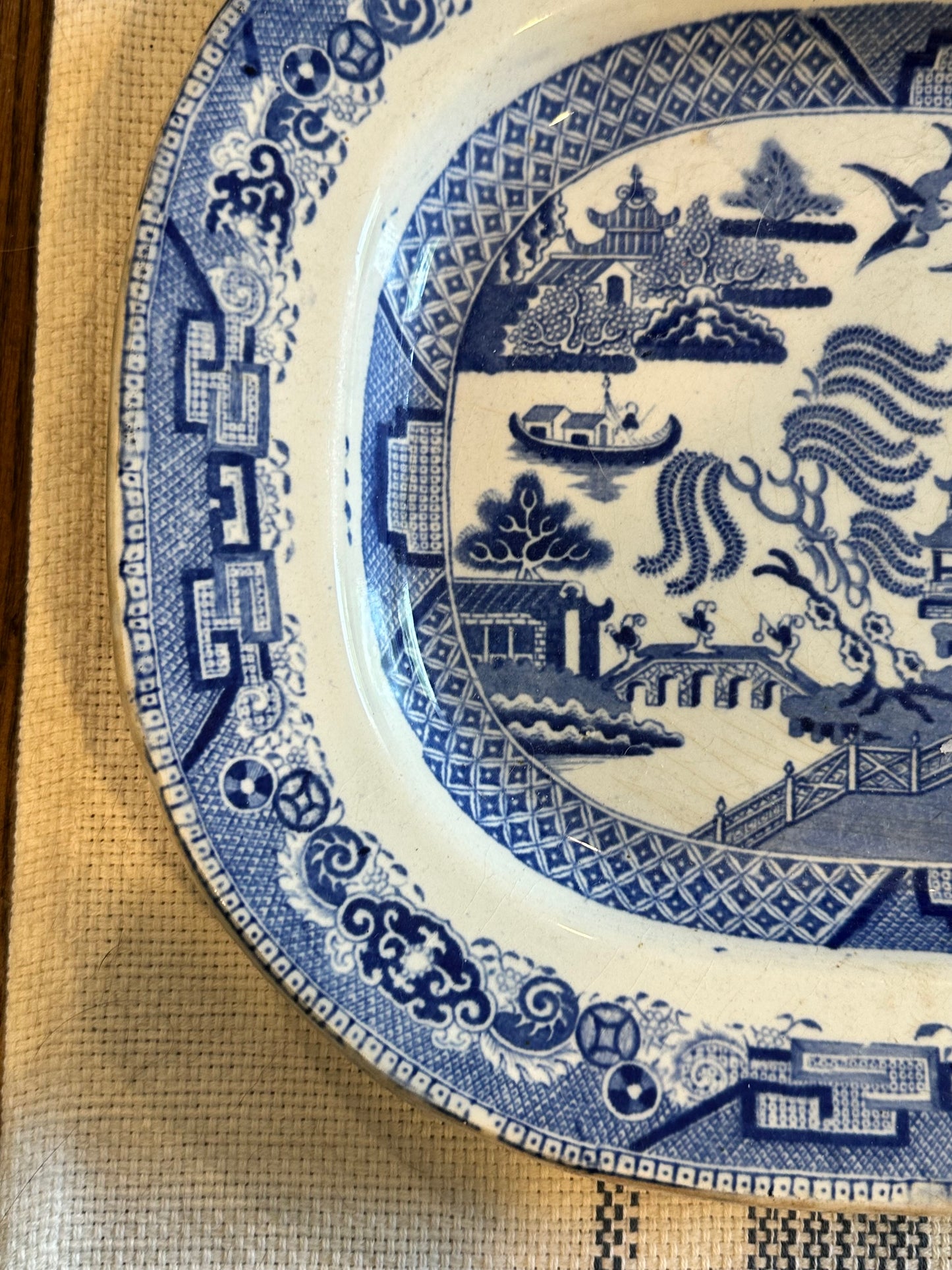 Antique Blue Willow Platter | Large English Transferware Serving Dish