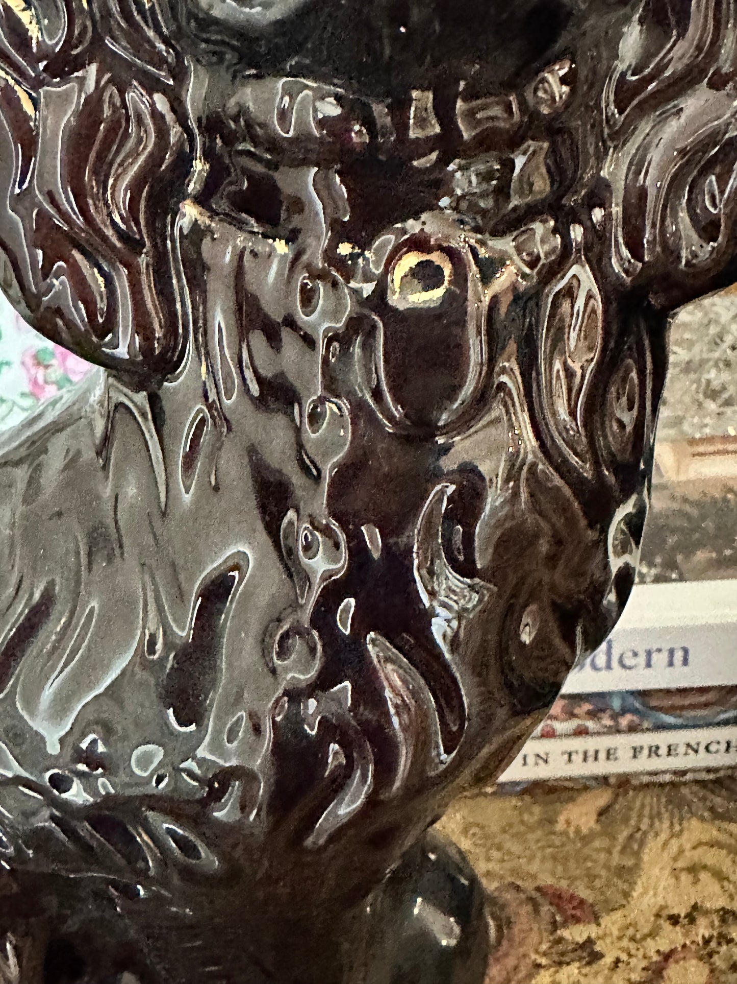 Antique Black Staffordshire Spaniel Dogs, Pair | 12” Ceramic Mantel Dogs