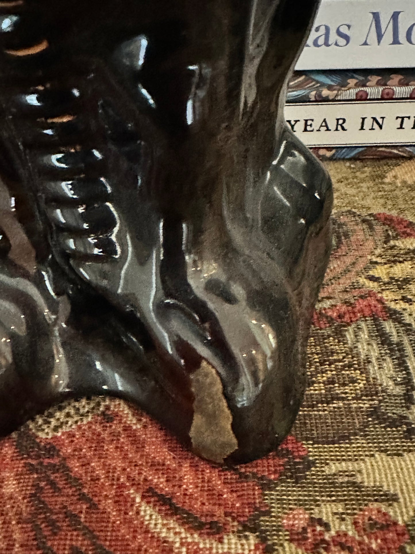 Antique Black Staffordshire Spaniel Dogs, Pair | 12” Ceramic Mantel Dogs