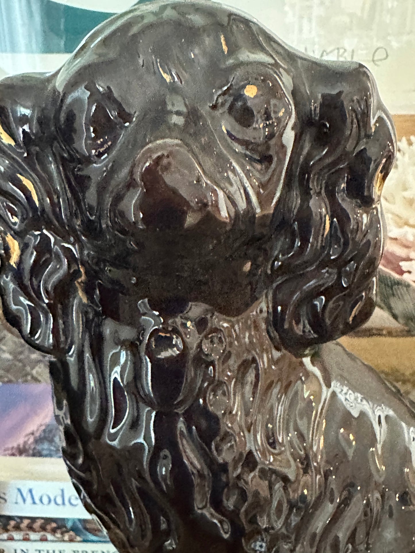 Antique Black Staffordshire Spaniel Dogs, Pair | 12” Ceramic Mantel Dogs