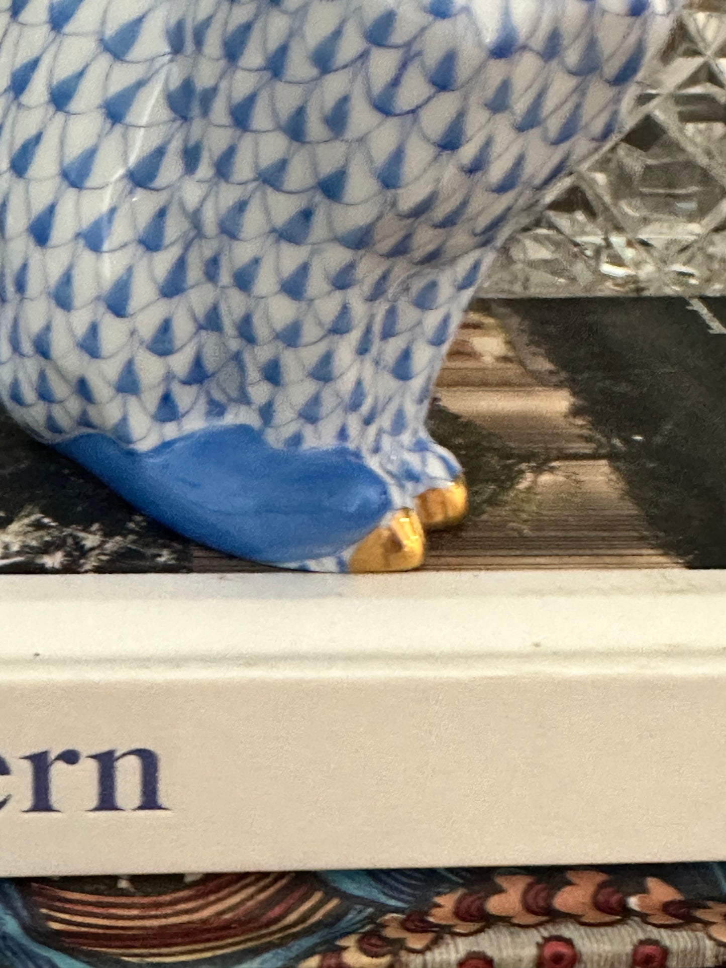 Herend Hungary Blue Fishnet Cat Figurine | Handpainted Porcelain