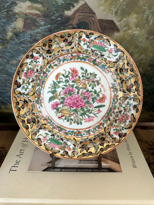 Antique Chinese Rose Canton Plates | Butterfly Border | 8.5"| Seven Available