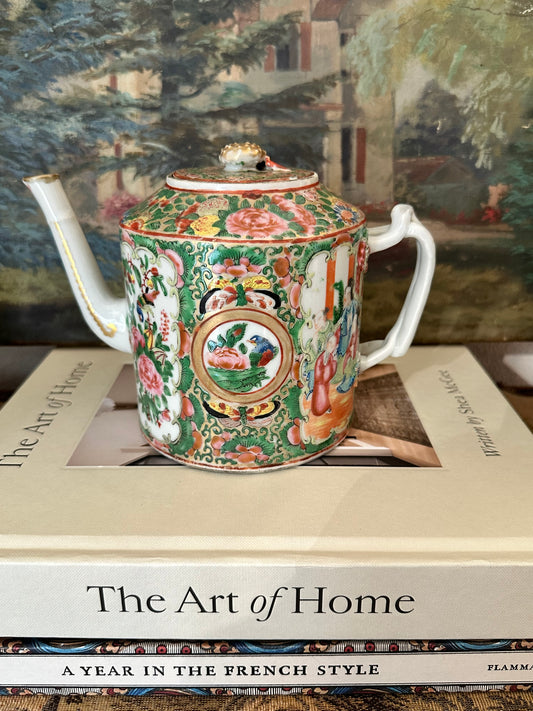 Antique Chinese Rose Medallion Teapot | Hand Painted