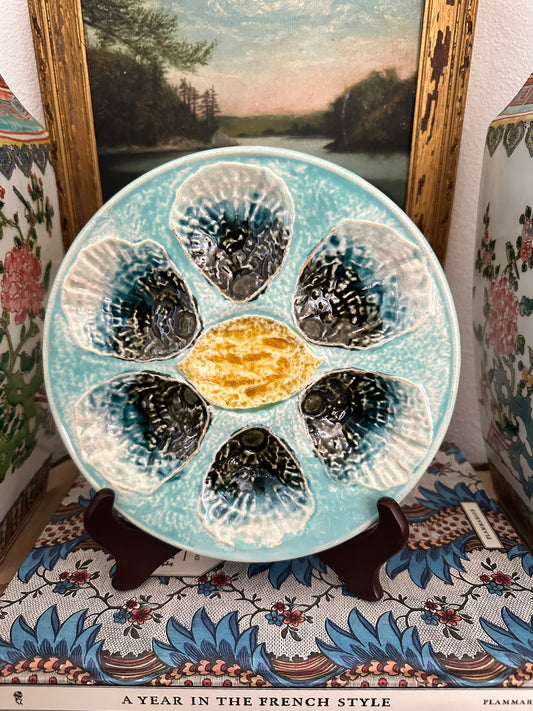 Antique French Majolica Oyster Plate