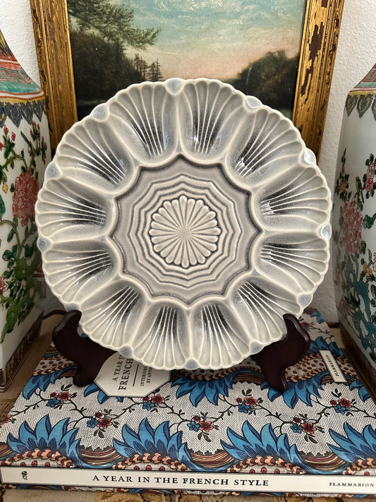 Vintage French Oyster Plate – Pale Gray