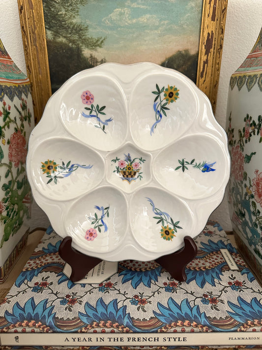 Mid-Century Porcelain Oyster Plate with Floral Design