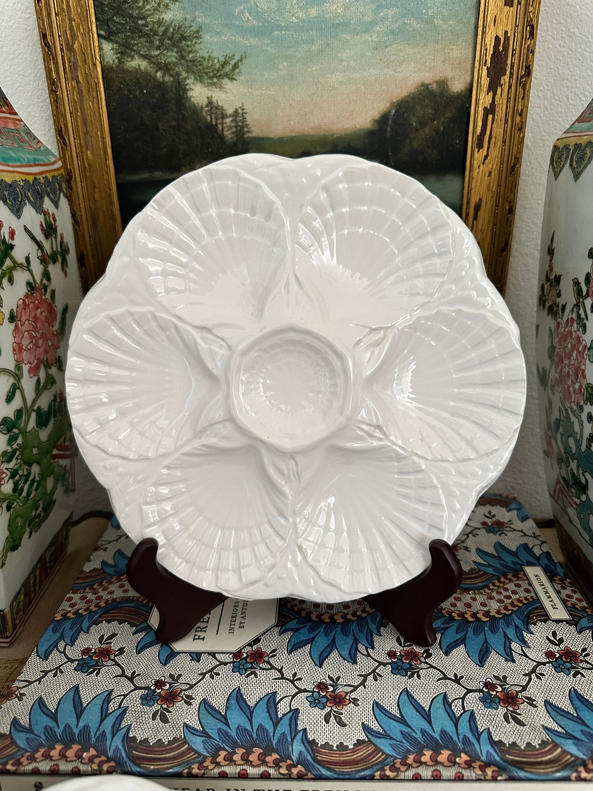 Vintage Sarreguemines French Oyster Plate – White