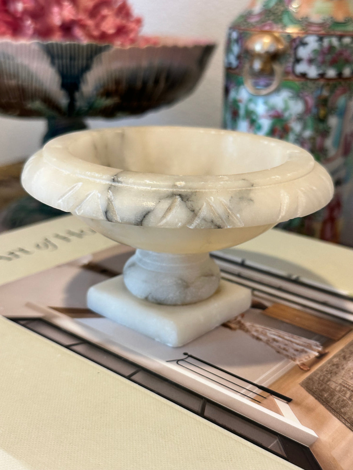 Vintage Italian Alabaster Bird Bath