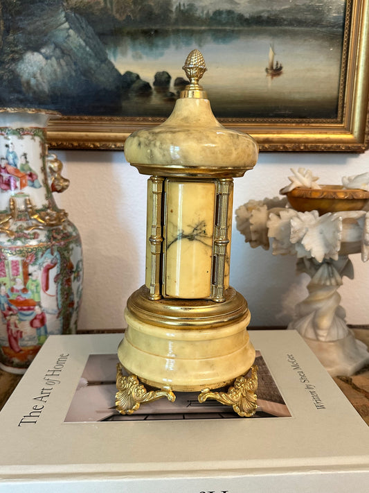 Vintage Italian Onyx Marble & Brass Music Box Carousel Holder