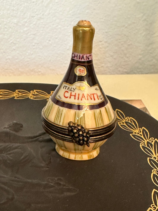 Vintage Limoges France Hand Painted Chianti Bottle Trinket Box