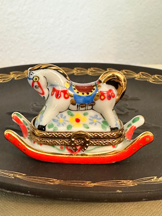 Vintage Limoges France Rocking Horse Trinket Box