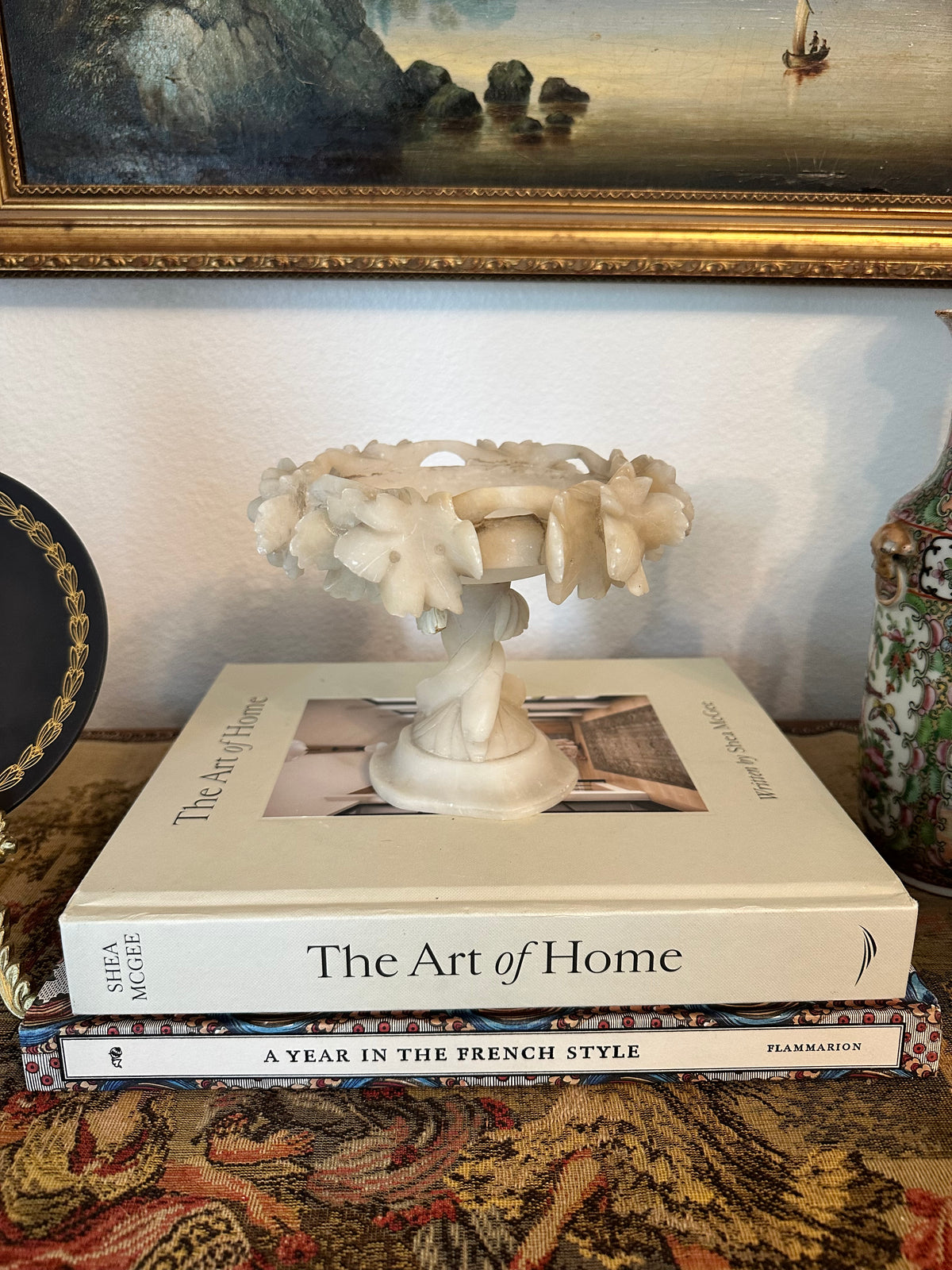Vintage Italian Alabaster Tazza Bird Bath