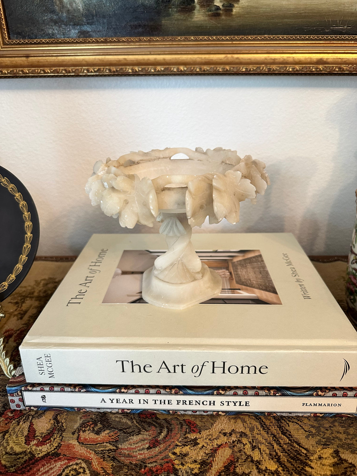 Vintage Italian Alabaster Tazza Bird Bath