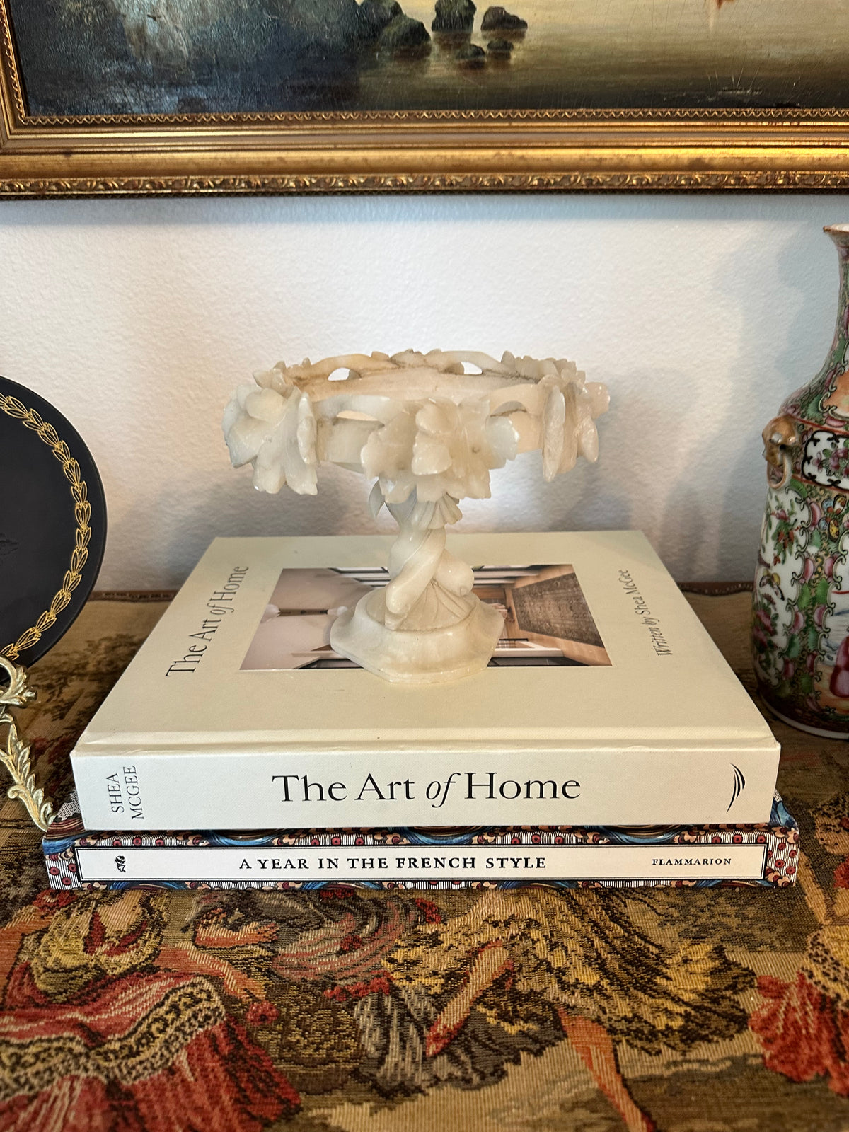Vintage Italian Alabaster Tazza Bird Bath