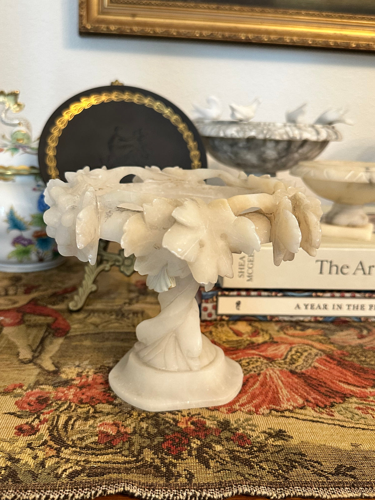 Vintage Italian Alabaster Tazza Bird Bath