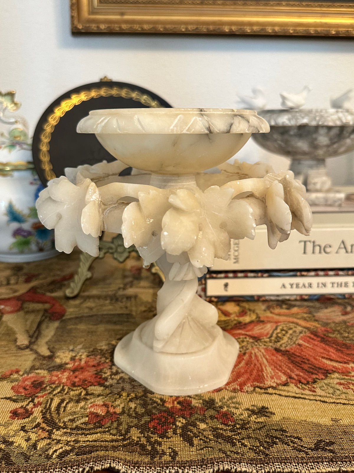 Vintage Italian Alabaster Tazza Bird Bath