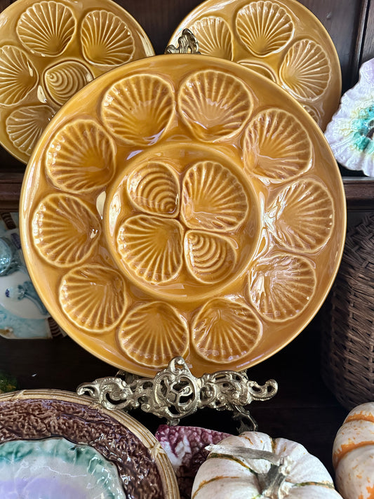 Vintage French Orchies Oyster Platter – Golden Ochre – 13"