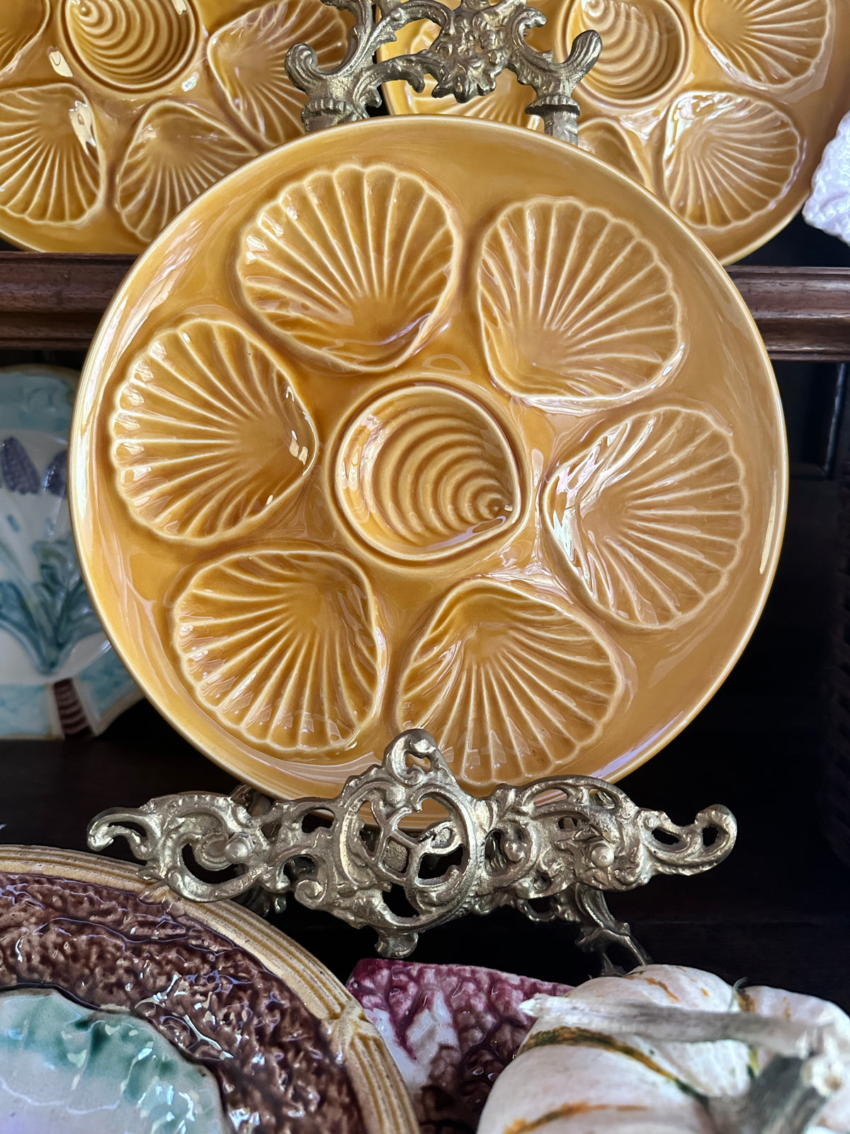 Vintage French Orchies Oyster Plates – Golden Ochre