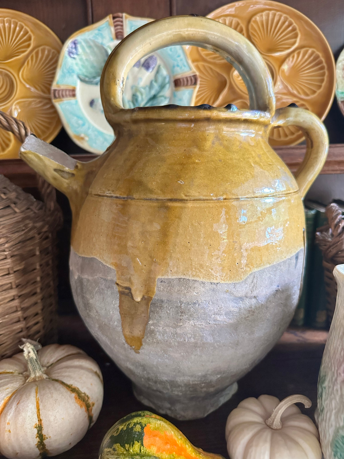 Antique French Ochre Glazed Cruche Water Jug – 15"