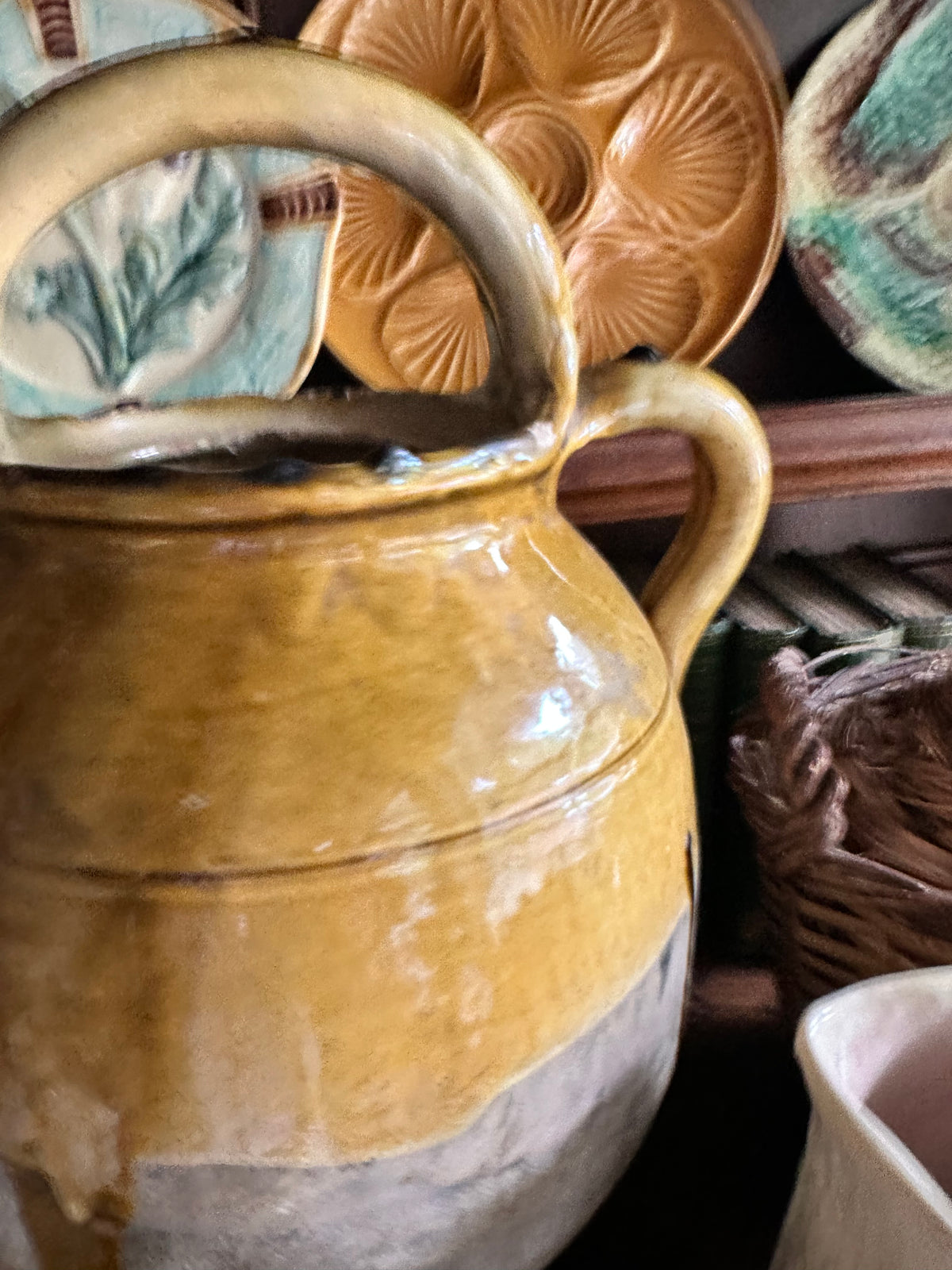 Antique French Ochre Glazed Cruche Water Jug – 15"