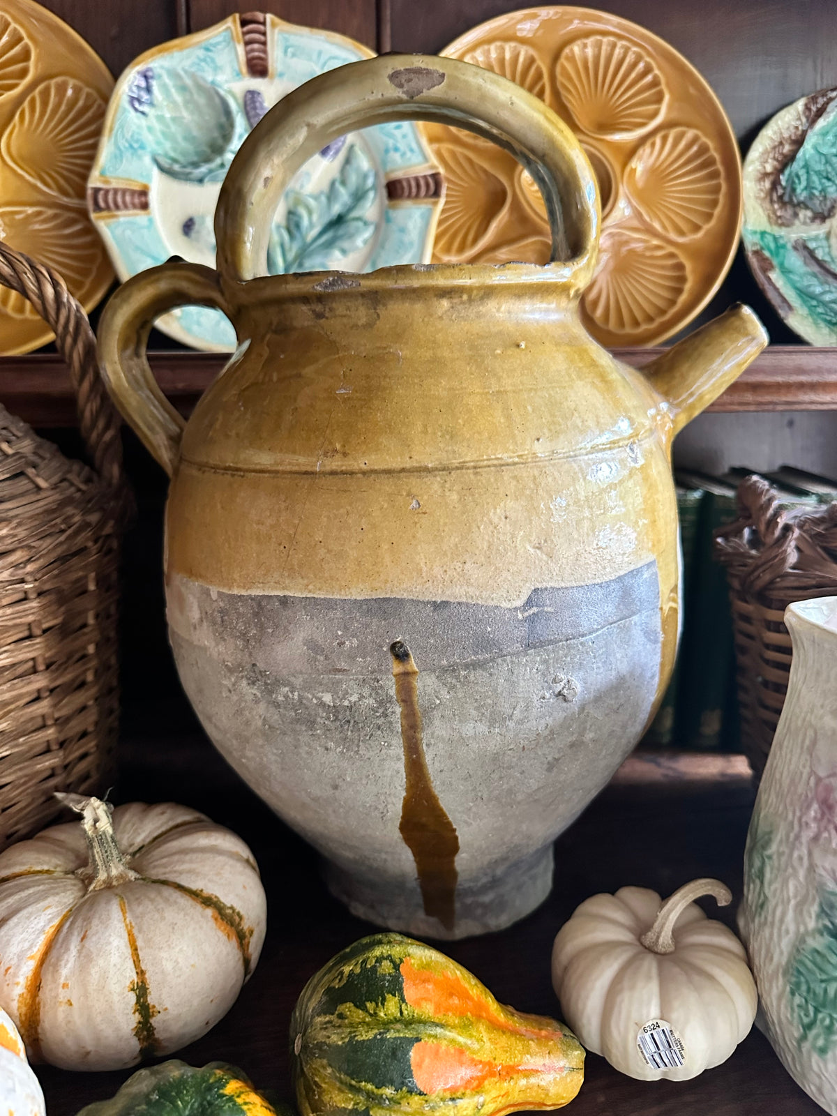 Antique French Ochre Glazed Cruche Water Jug – 15"