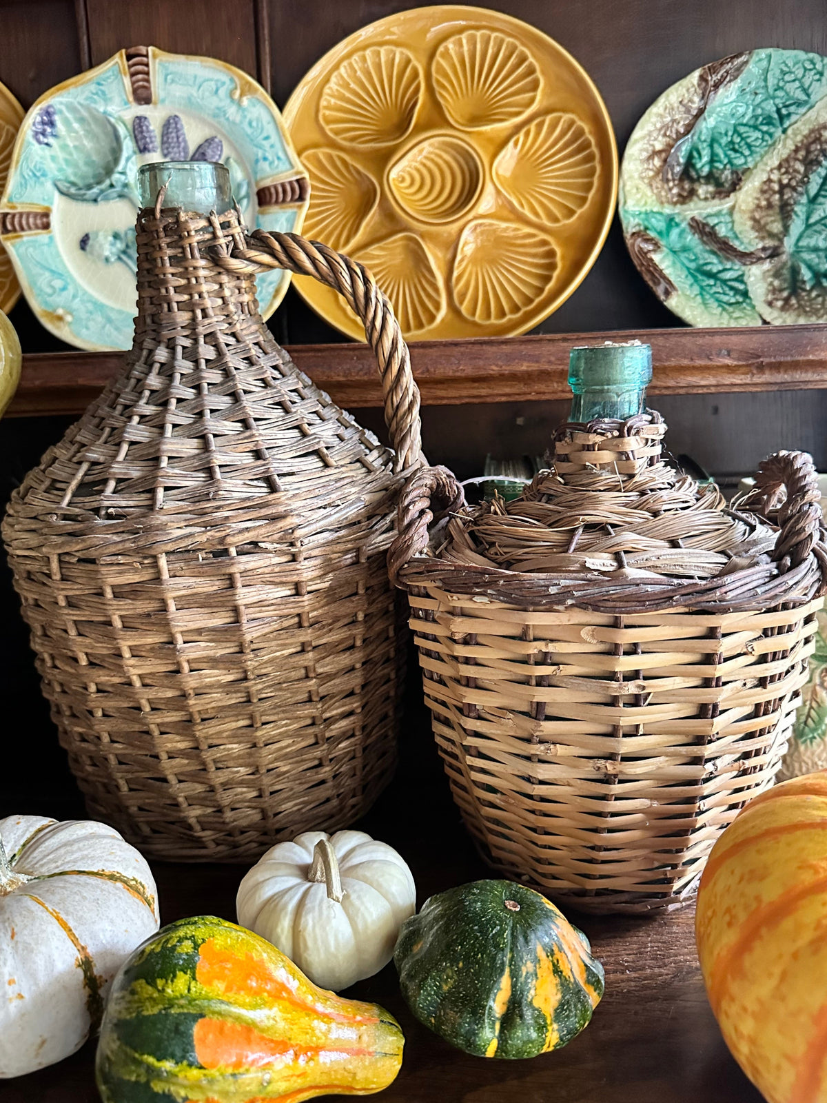 Vintage Wicker-Wrapped Glass Demijohns – Two Sizes Available