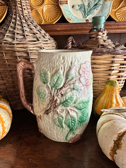 Antique Majolica Floral Pitcher - 7"