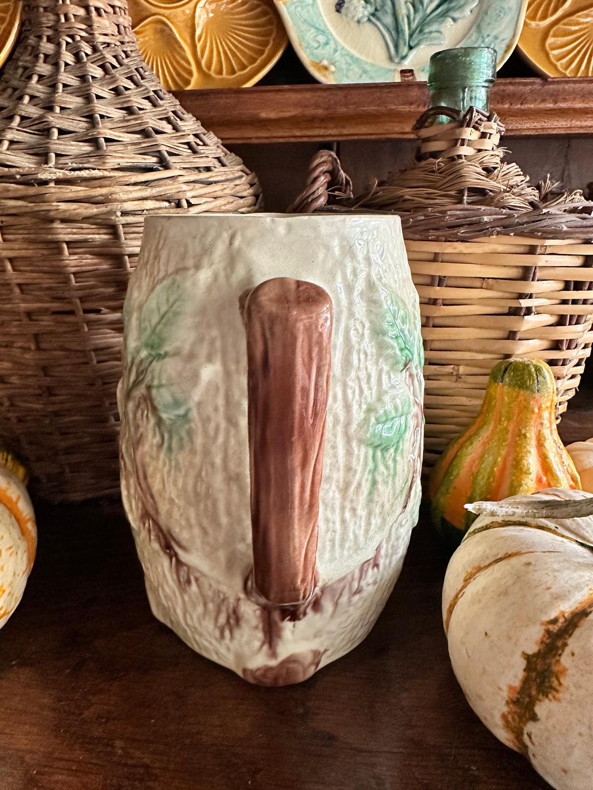 Antique Majolica Floral Pitcher - 7"