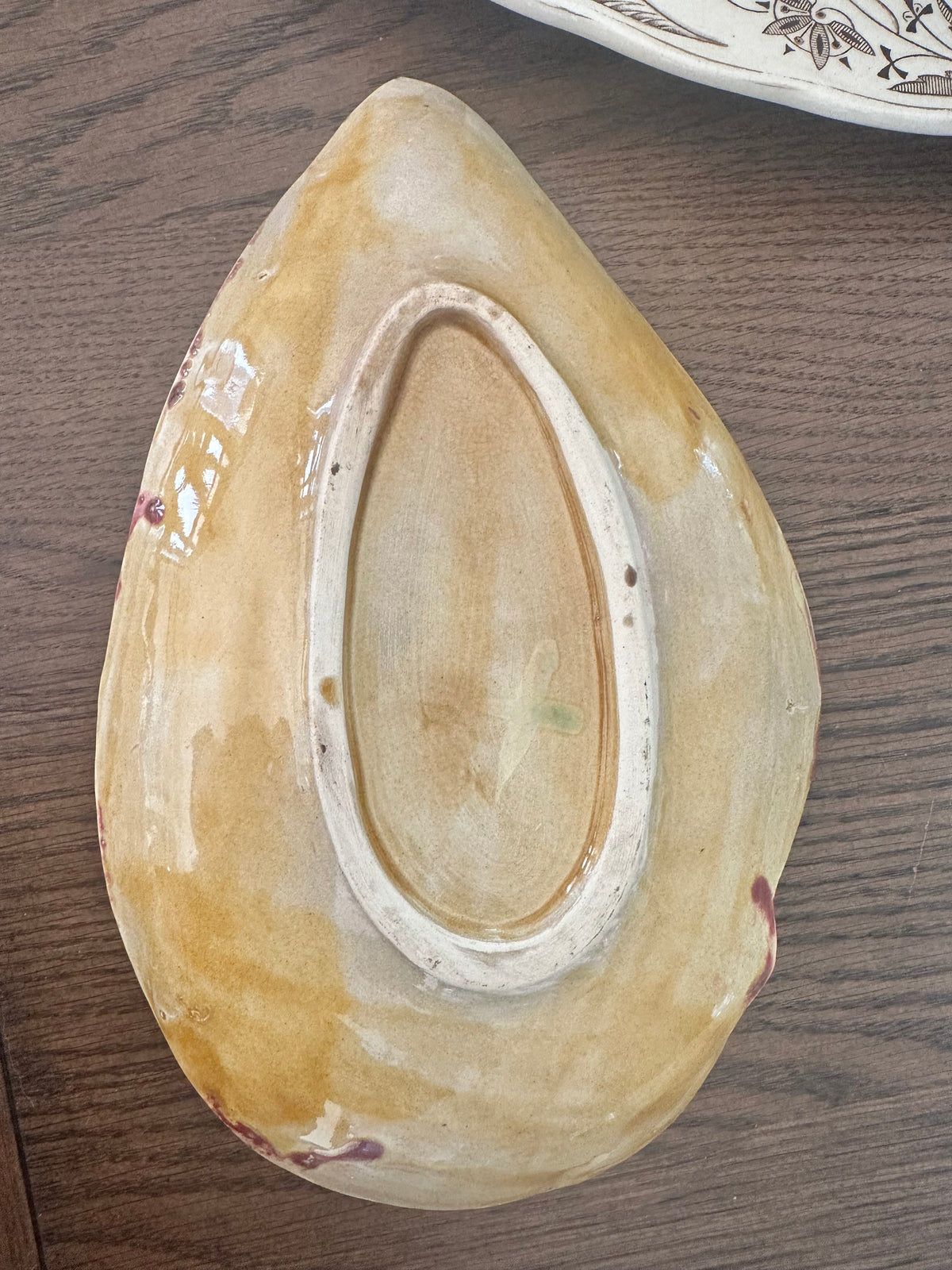 Early 20th Century Majolica Leaf Dish – Rose Red & Green – 9"