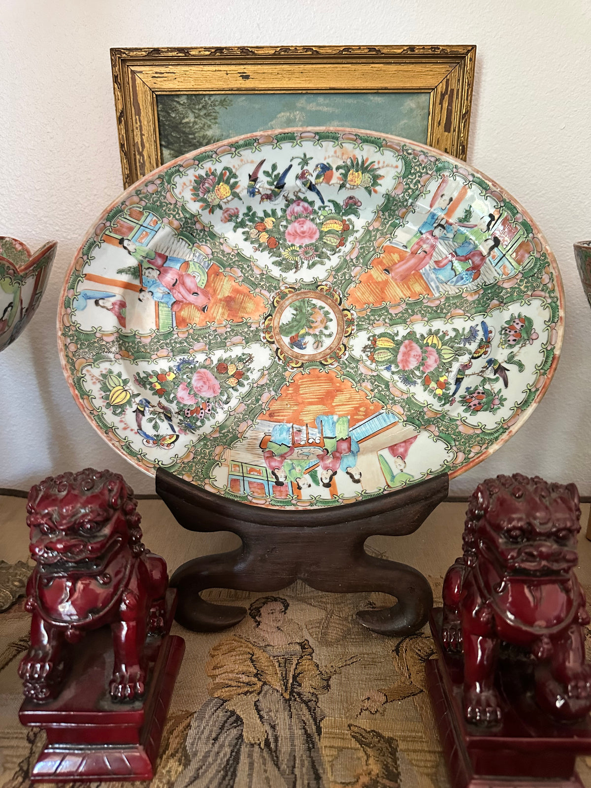 Antique Chinese Rose Medallion Oval Platter – 14.5"
