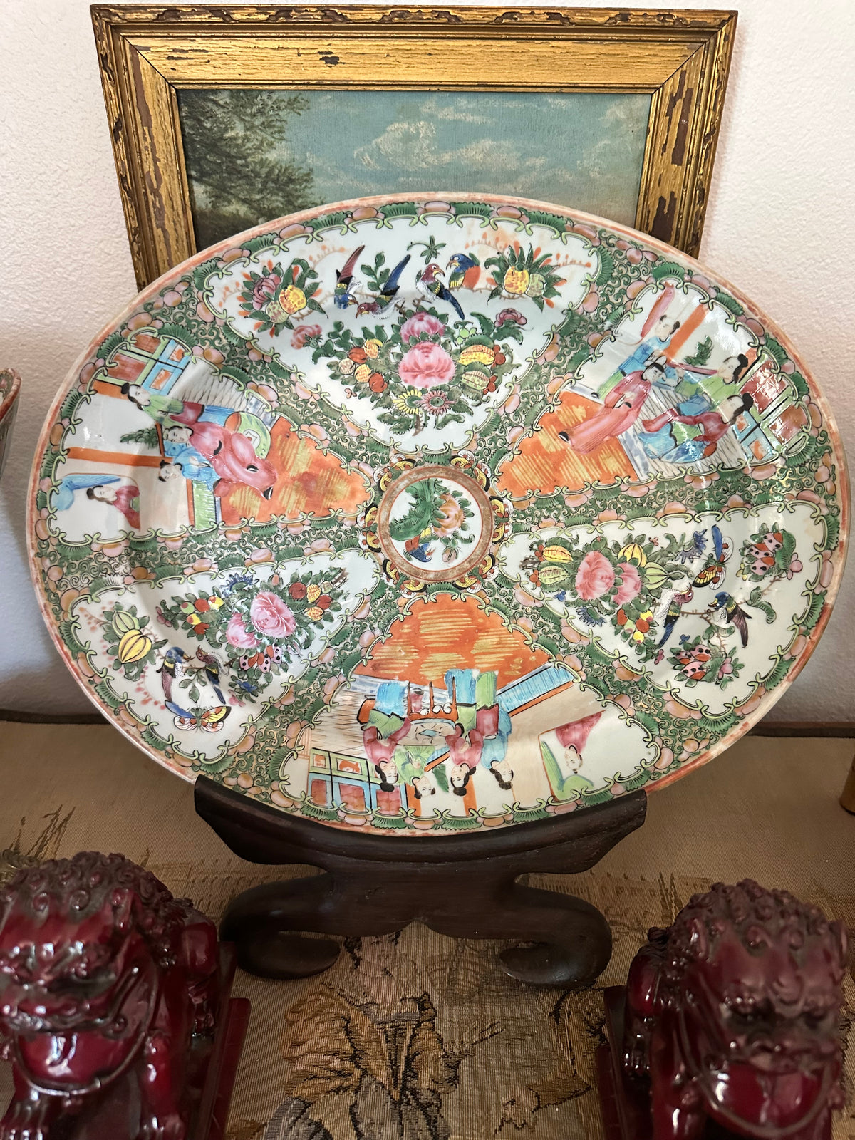 Antique Chinese Rose Medallion Oval Platter – 14.5"