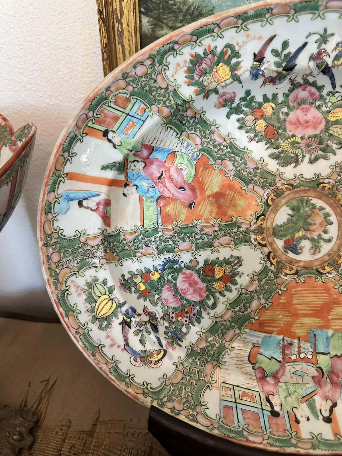 Antique Chinese Rose Medallion Oval Platter – 14.5"