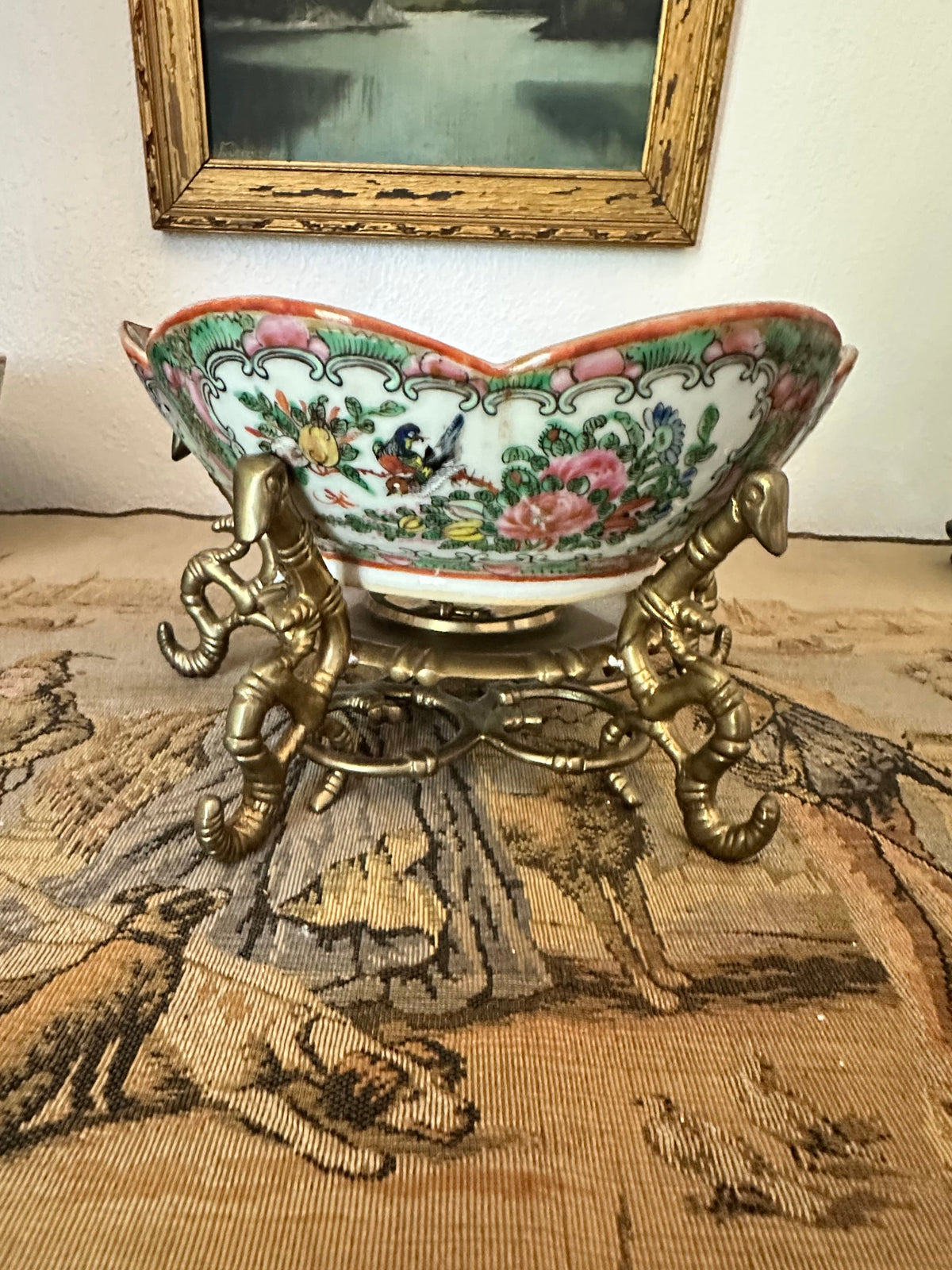 Antique Chinese Rose Medallion Scalloped Bowl – 7.75"