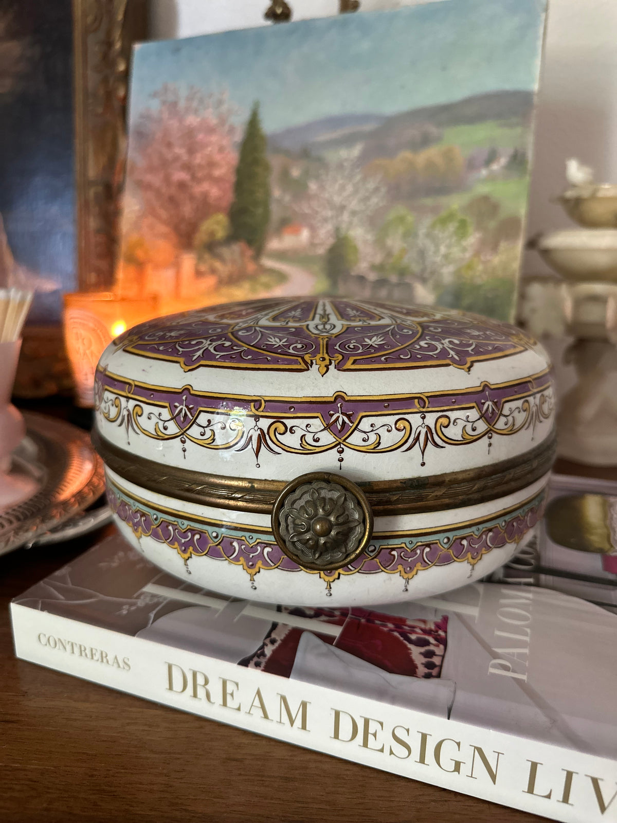 Antique French Sarreguemines Purple and Gold Porcelain Casket, Circa 1880–1900