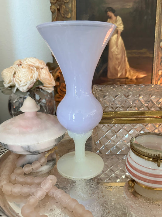 Vintage French Lavender Opaline Glass Vase with Bulle de Savon Base – 8.25"