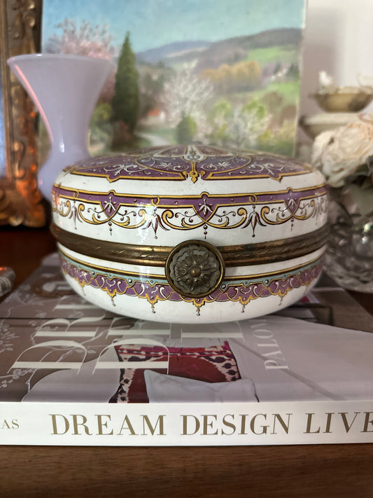 Antique French Sarreguemines Purple and Gold Porcelain Casket, Circa 1880–1900